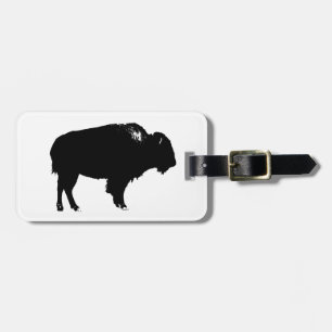 Black & White Bison Buffalo Silhouette Pop Art Luggage Tag