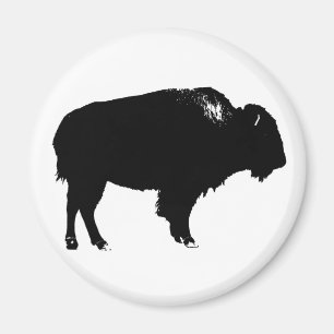 Black & White Bison Buffalo Silhouette Pop Art Magnet