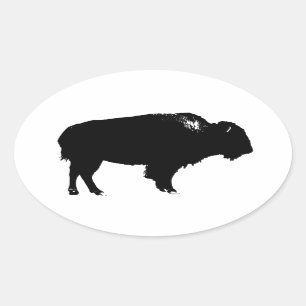 Black & White Bison Buffalo Silhouette Pop Art Oval Sticker