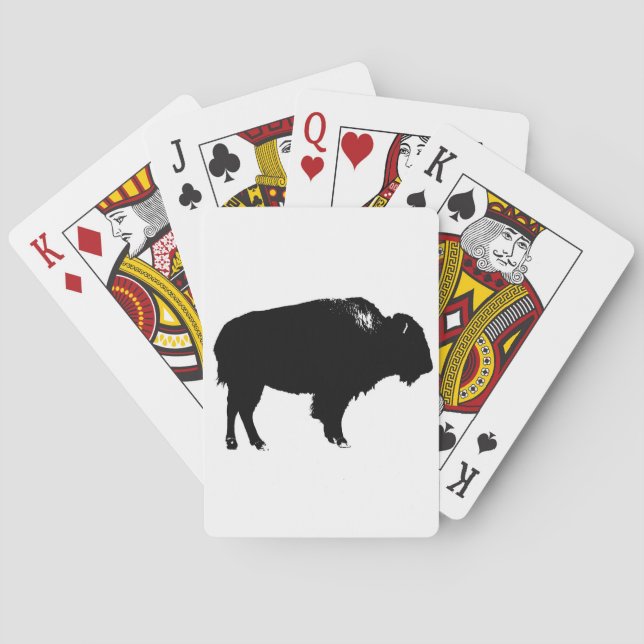 Black & White Bison Buffalo Silhouette Pop Art Playing Cards (Back)