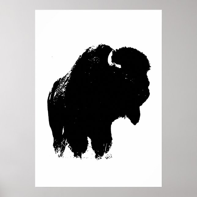 Black & White Bison Buffalo Silhouette Pop Art Poster (Front)