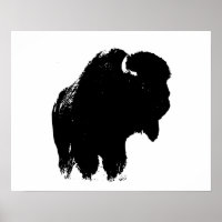 Black & White Bison Buffalo Silhouette Pop Art