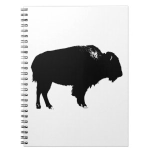Black & White Bison Buffalo Silhouette Pop Art Spiral Notebook