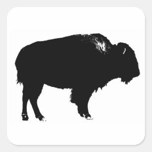 Black & White Bison Buffalo Silhouette Pop Art Square Sticker