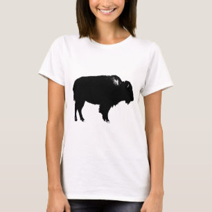 Black & White Bison Buffalo Silhouette Pop Art T-Shirt