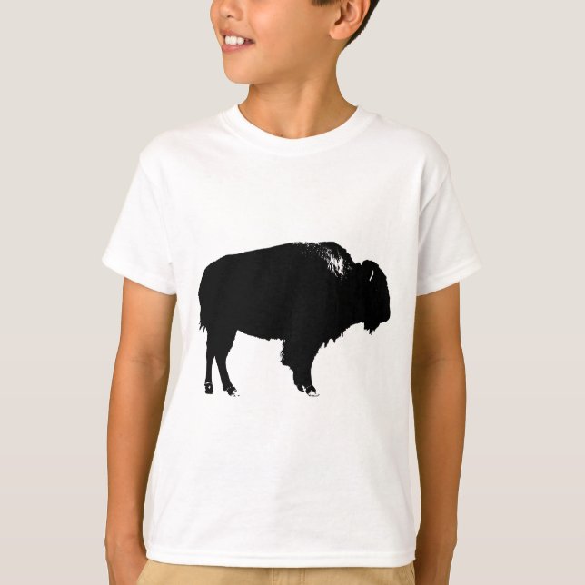 Black & White Bison Buffalo Silhouette Pop Art T-Shirt (Front)