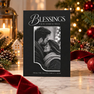 Black & White Blessings Photo Religious Christmas Holiday Card
