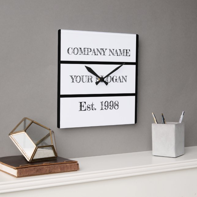 Black & White Block Style Company Name Square Wall Clock (Office)