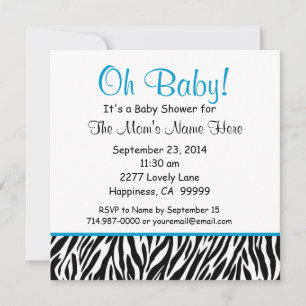 Black White Blue Bow Zebra Boy Baby Shower S02 Invitation