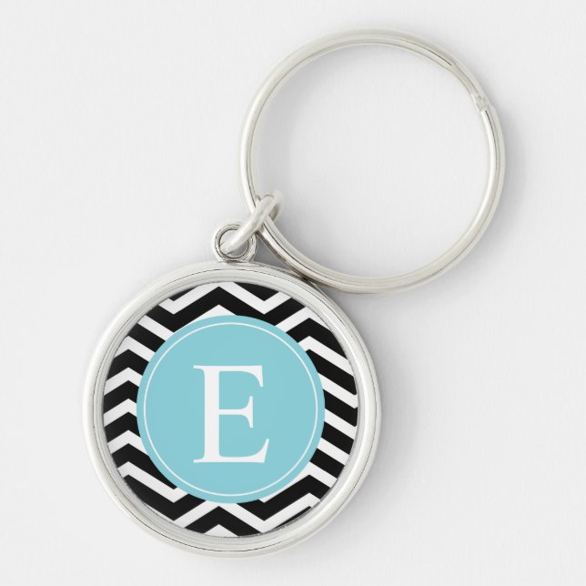 Black White Blue Chevron Custom Key Ring (Front)