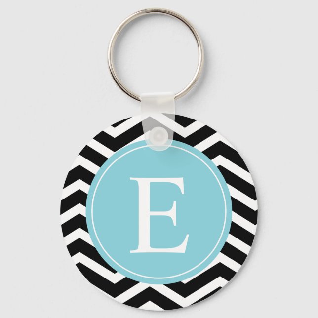 Black White Blue Chevron Custom Key Ring (Front)