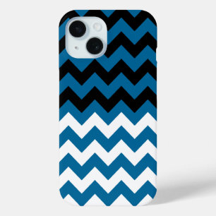 Black, white & blue Chevron pattern iPhone 15 Case