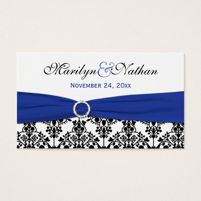 Black, White, Blue Damask Wedding Favour Tag (Front)