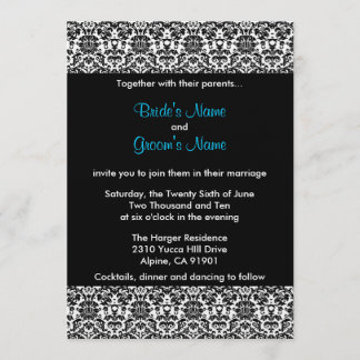 Black/White/Blue Damask Wedding Invitation