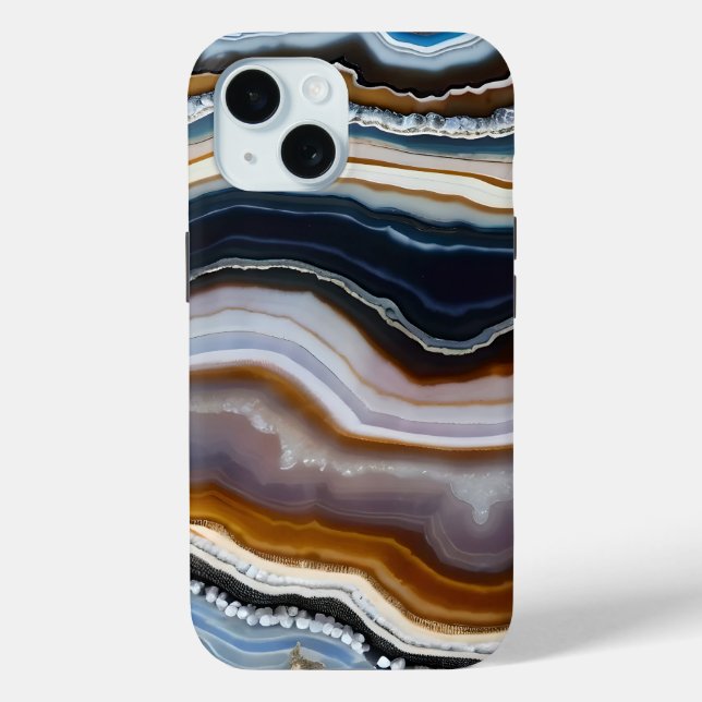 Black White Blue Grey Terracotta Agate Geode Case-Mate iPhone Case (Back)