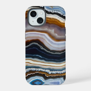 Black White Blue Grey Terracotta Agate Geode iPhone 15 Case