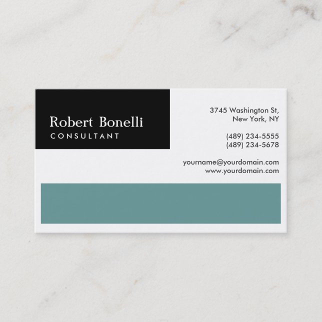 Black White Blue Modern Consultant Business Card (Front)