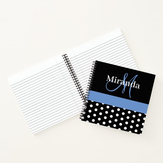 Black White Blue Monogram Polka Dots Notebook (Inside)