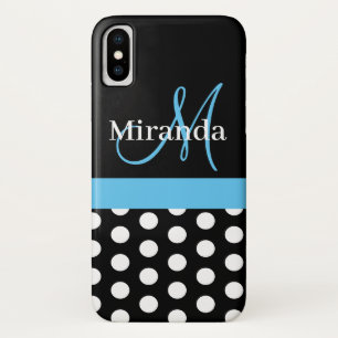 Black White Blue Monogram Script Polka Dots Case-Mate iPhone Case