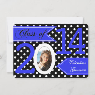 Black White Blue Polka Dot Photo Graduation Invite