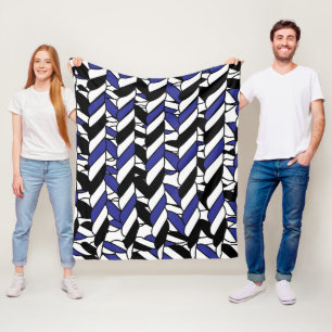 Black White Blue Rope Stripes Pattern Fleece Blanket