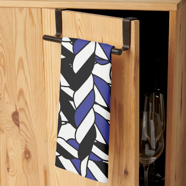 Black White Blue Rope Stripes  Tea Towel (Thirds Fold)