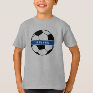 Black White & Blue Soccer Football Sports Monogram T-Shirt