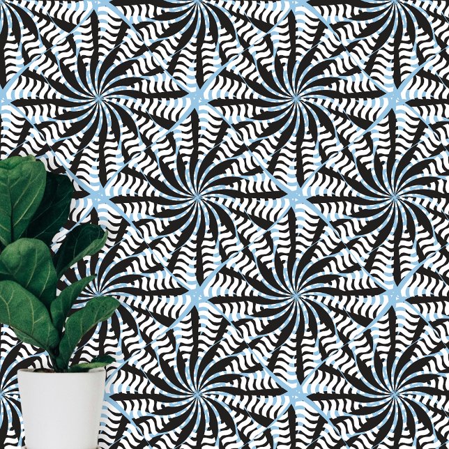 Black White Blue Symmetrical Trendy Striped Shapes Wallpaper (Creator Uploaded)