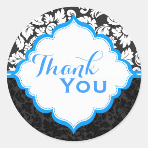 Black White & Blue Vintage Floral Damasks 2 Classic Round Sticker