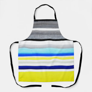 Black White Blue Yellow Abstract Stripes Apron
