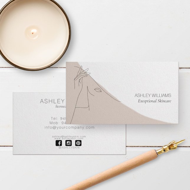 Black White & Blush Abstract Line Art Illustration Business Card (Creator Uploaded)