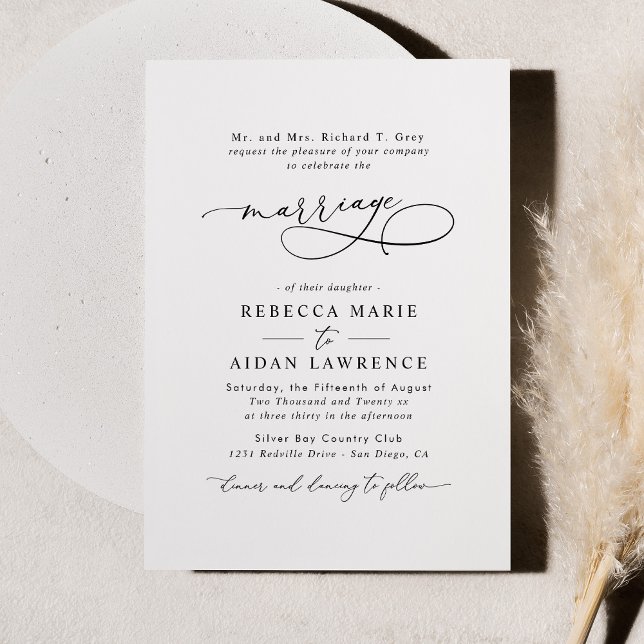 Black White Blush Elegant Script Modern Marriage  Invitation (Creator Uploaded)