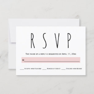 Black, white, blush pink typography wedding RSVP