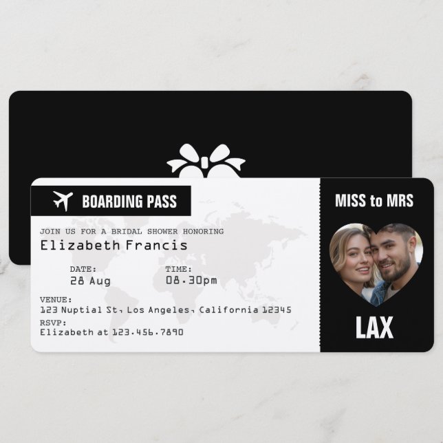 Black & White Boarding Pass Bridal Shower Invitation (Front/Back)