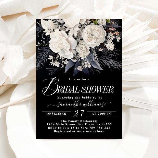 Black & White Boho Wildflower Bridal Shower Invitation (Creator Uploaded)