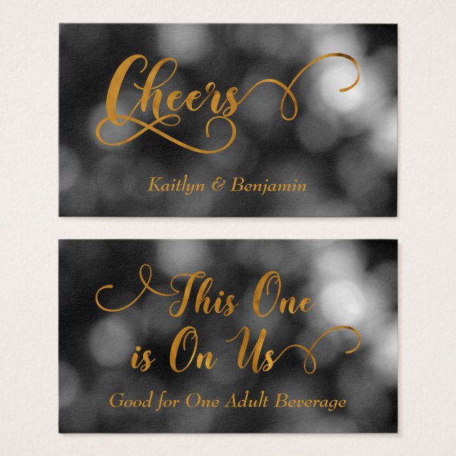 Black & White Bokeh, Gold Typography Drink Tickets (Front & Back)