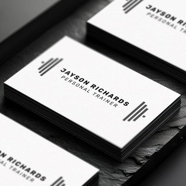 Black & White Bold Barbell Personal Trainer Simple Business Card (Creator Uploaded)
