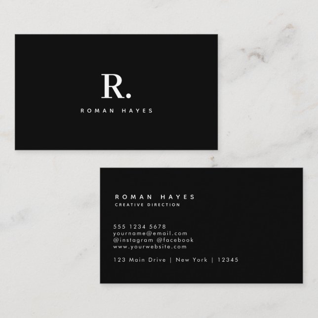 Black White Bold Dot Monogram Modern Minimalist Business Card (Front/Back)