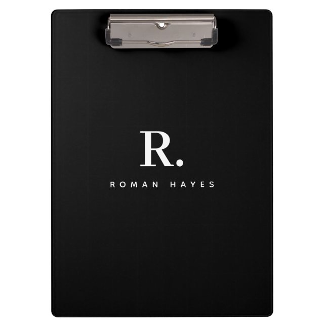 Black White Bold Dot Monogram Modern Minimalist Clipboard (Front)