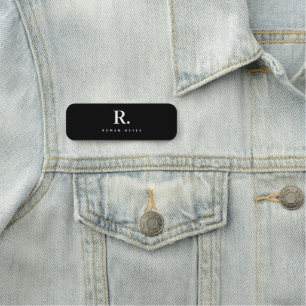 Black White Bold Dot Monogram Modern Minimalist Name Tag