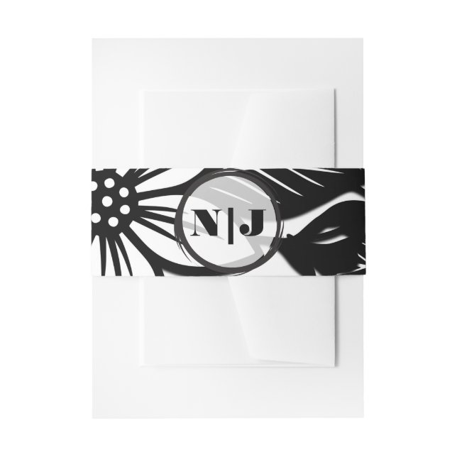 Black & White Bold Floral Bloom  Invitation Belly Band (Front Example)