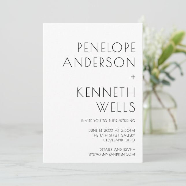 Black White Bold Name Minimal Modern Wedding Invitation (Standing Front)