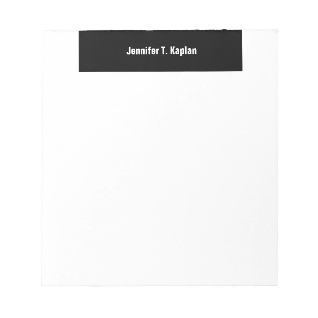 Black White Bold Name Plain Professional Modern Notepad (Front)