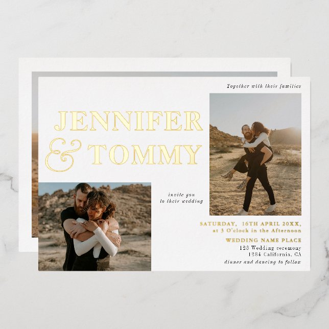 Black white bold names gold 3 photos wedding (Front/Back)