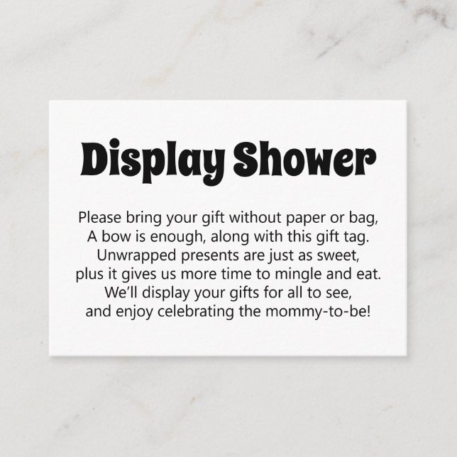 Black & White Bold No Wrap Display Baby Shower Enclosure Card (Front)