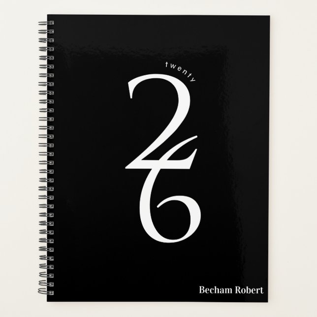 Black & White Bold Numbering Yearly Planner (Front)