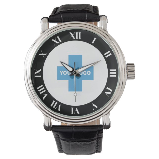 Black White Bold Roman Numerals Your Logo Watch (Front)