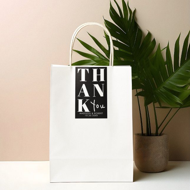 Black White Bold Simple Thank You Wedding Favour Rectangular Sticker (Creator Uploaded)