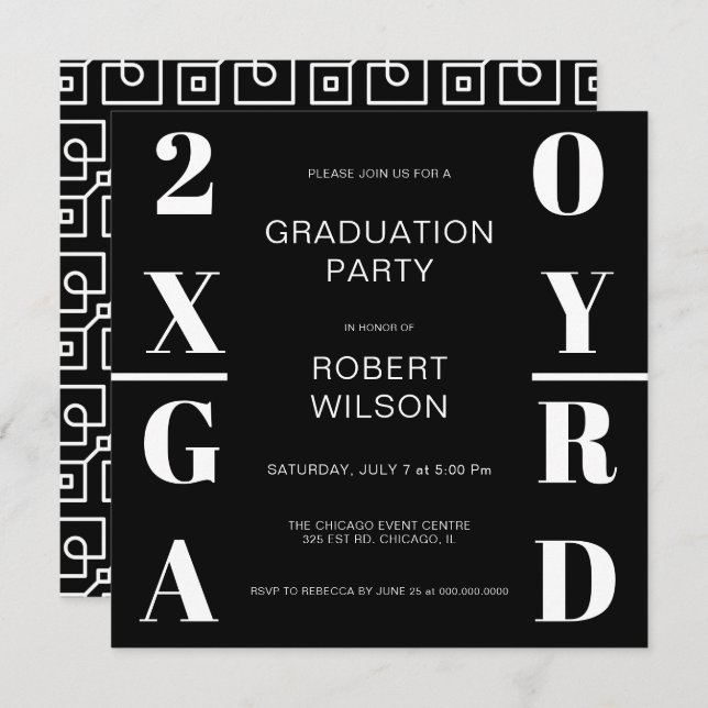 Black White Bold Typography Graduation Party Invit Invitation (Front/Back)