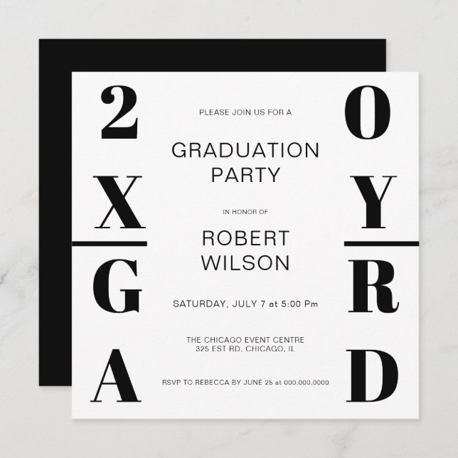 Black White Bold Typography Graduation Party Invit Invitation (Front/Back)